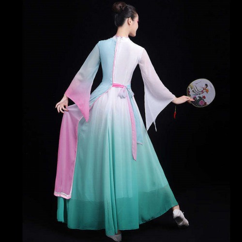 Women's chinese hanfu qipao dresses chinese  ancient traditional fairy dresses umbrella classical fan dance dresses